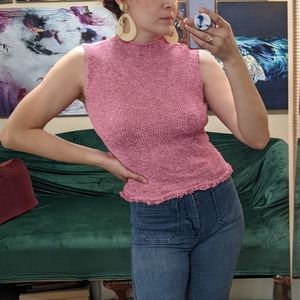Pink woven mock neck top
